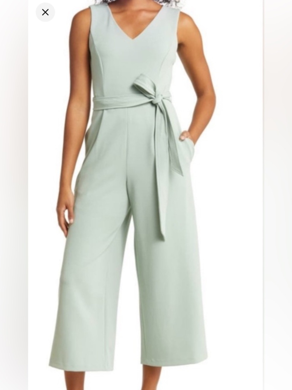 Jumpsuit Calvin Klein Sleeveless Sage Green V-Neck Midi Dress with Tie Waist